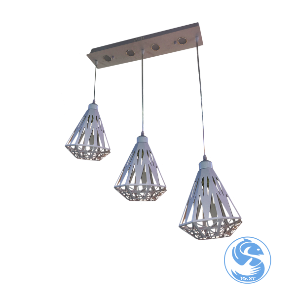 LAMPARA COLGANTE BLANCA TRIPLE JAULA METAL